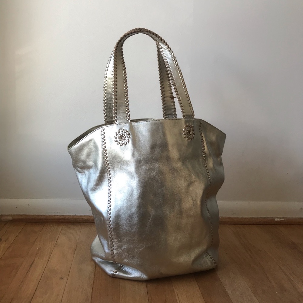 Jack Roger Silver Leather Purse Tote Bag